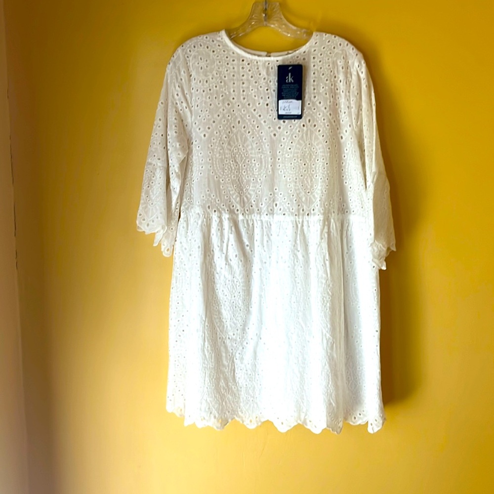 White lattice lace 100% cotton summer dress. Sz m